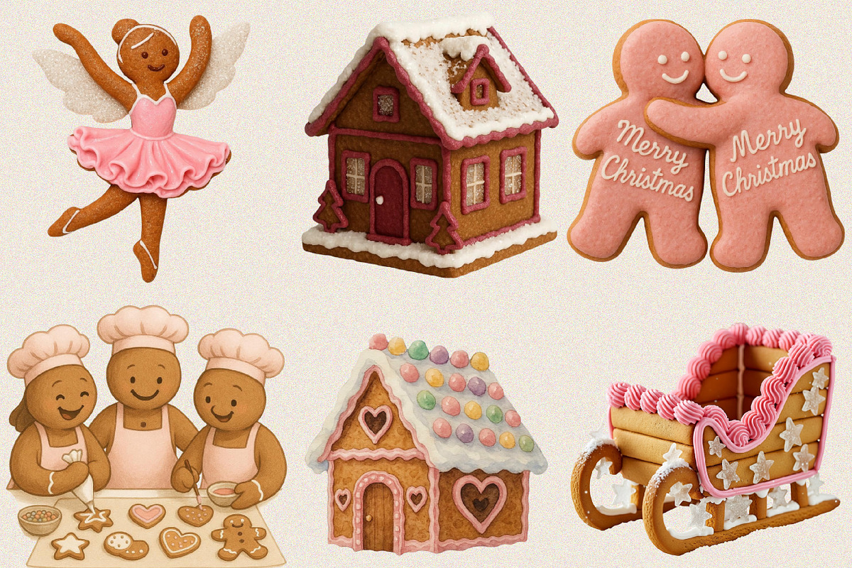 Pink Christmas Gingerbread Clipart B, an Illustration by SVGArt (Photo 7 of 8)