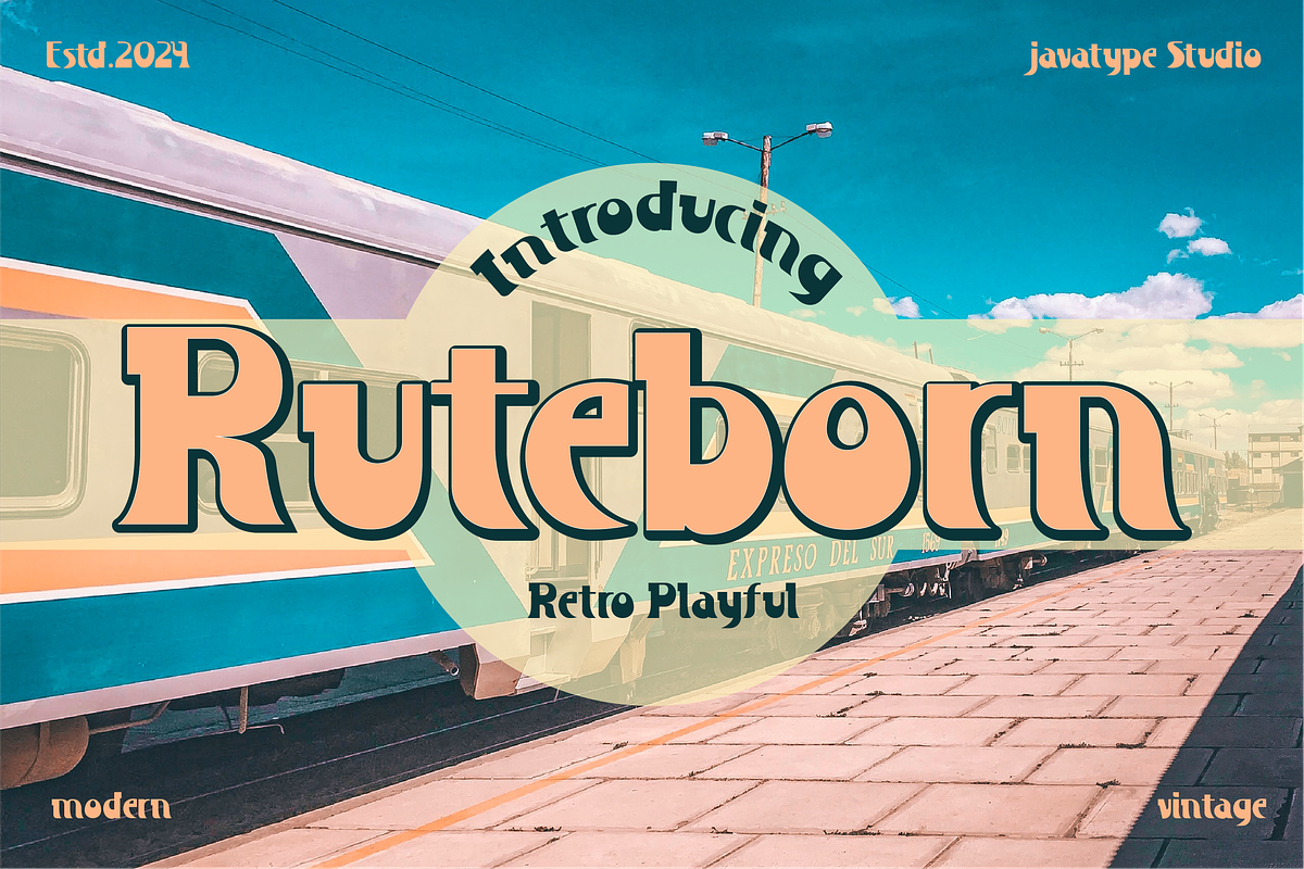 Ruteborn a playful retro font, a Serif Font by Javatype Studio (Photo 1 of 8)
