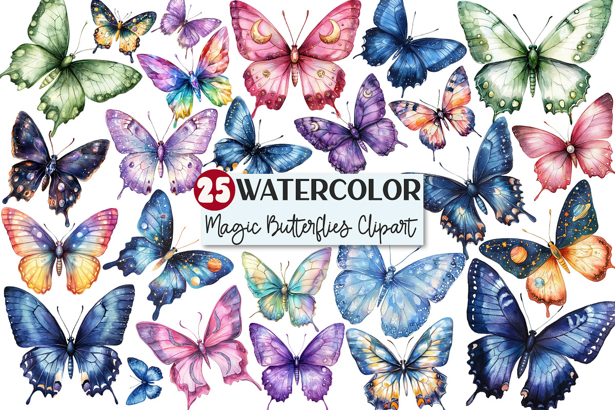 Magic Butterflies Clipart Bundle, an Illustration by Rose Art (Photo 1 of 8)