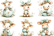Whimsical Easter Cute Cow Clipart, an Illustration by Designking (Thumbnail 2 of 5)