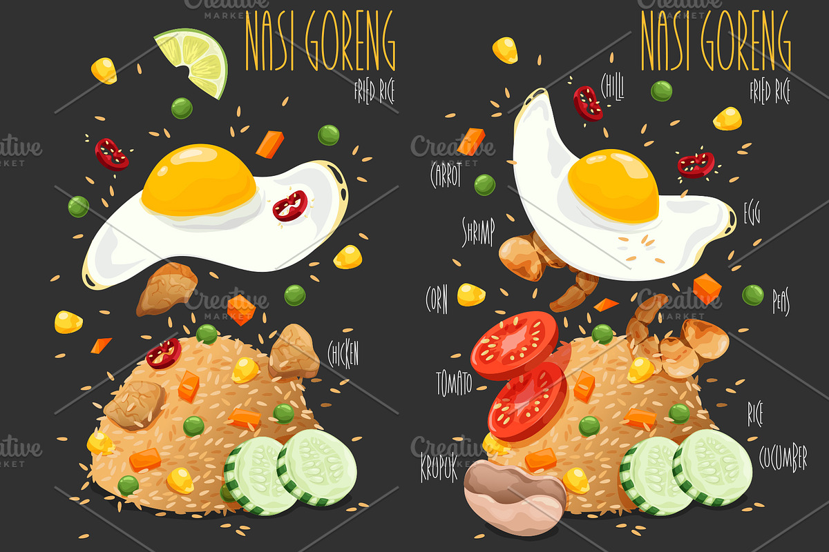 Nasi Goreng. Vector illustration, a Food Illustration by AKOMIX (Photo 1 of 2)