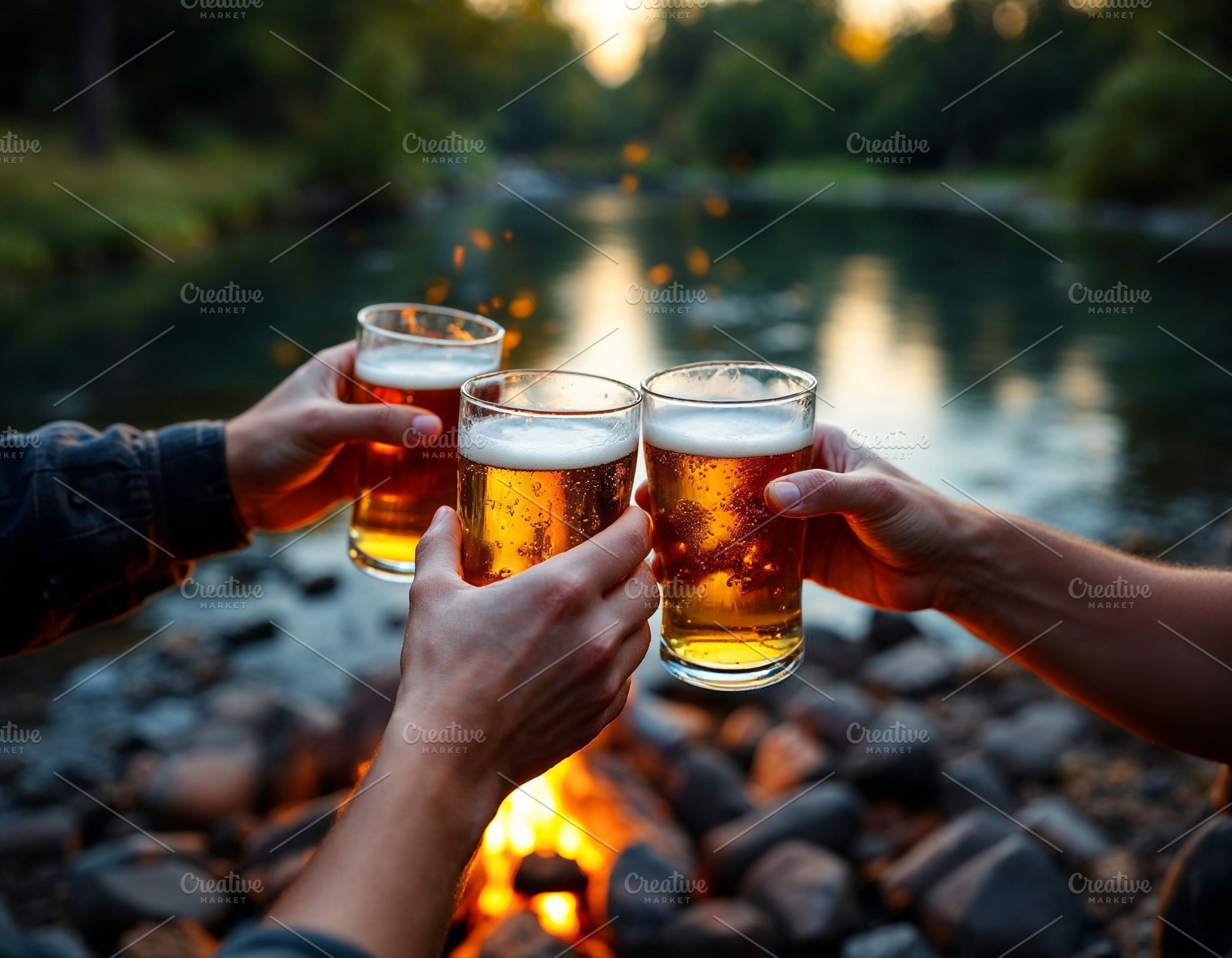 Toasting with glasses of beer of thr, a Photo by Volff