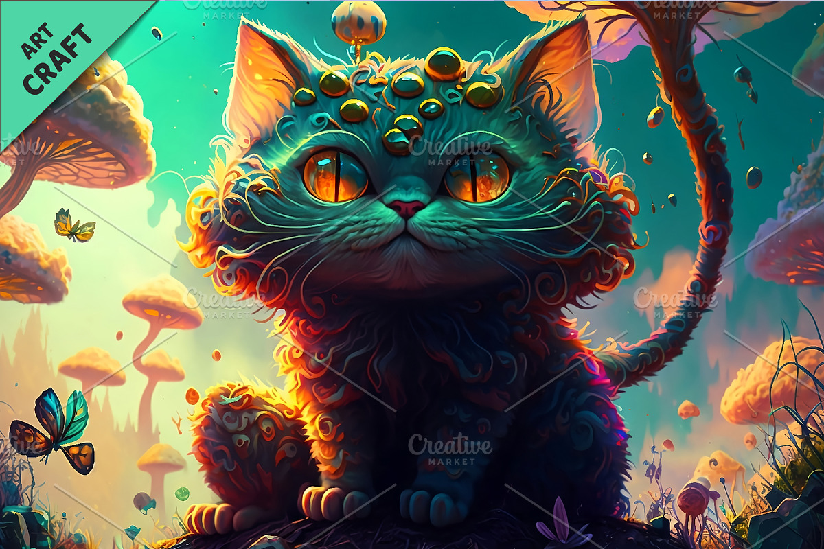 Psychedelic cat. Art., an Animal Illustration by KENO Mascots (Photo 5 of 6)