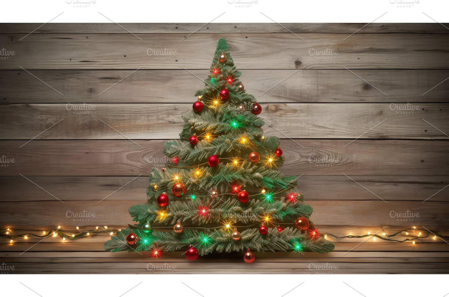 green christmas lights wooden, a Holiday Photo by pikepicture