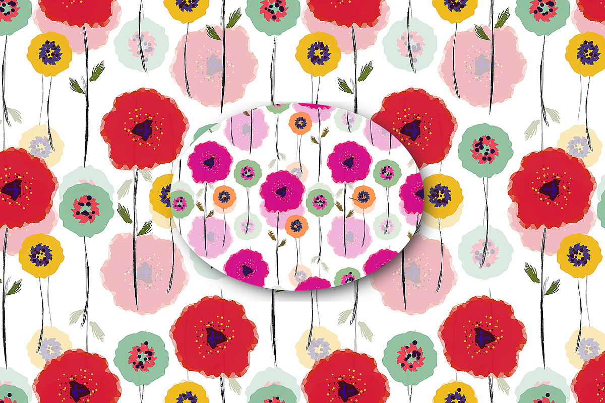 Two Poppies Patterns & Swatches, a Pattern Graphic by Anny Cecilia Walter (Photo 2 of 3)