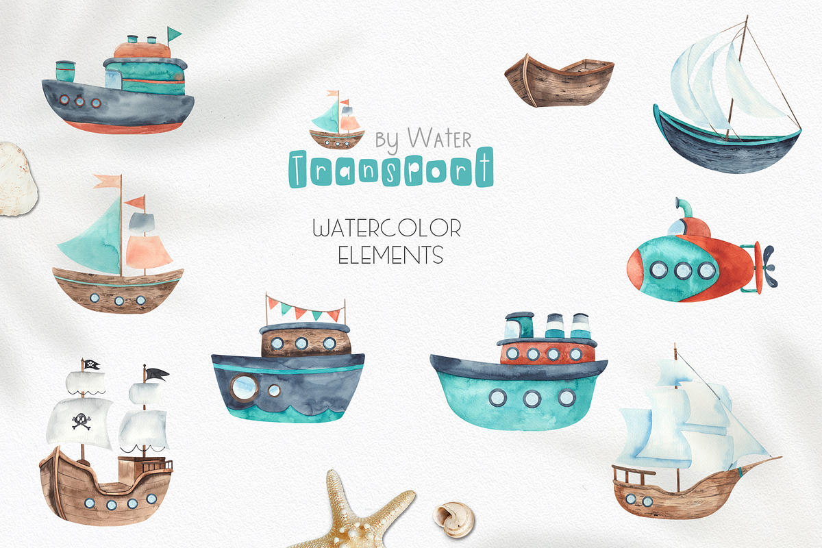 Watercolor Transport by water, an Object Graphic by Ana-Sakuta (Photo 14 of 17)