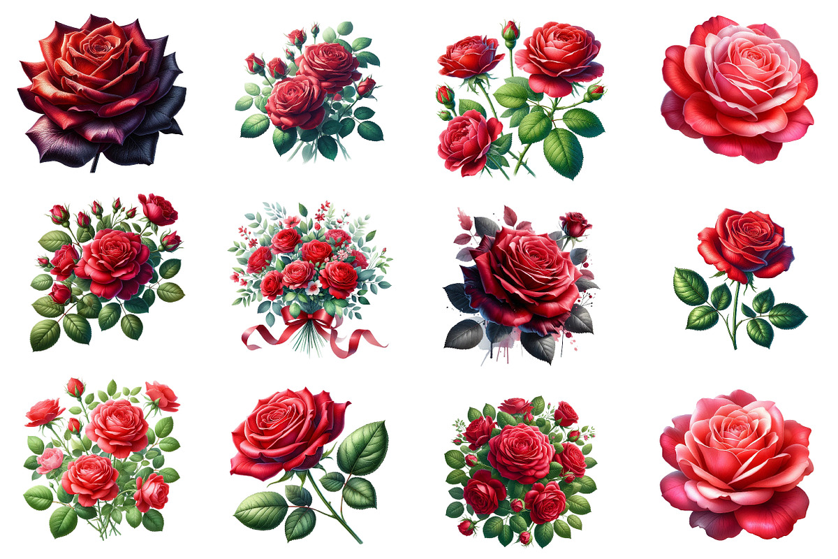 Red Roses Clipart, Rose Flowers PNG, an Illustration by Dream Creation (Photo 2 of 6)
