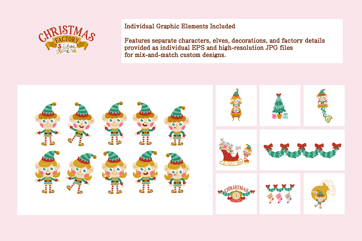Christmas Elf Factory Vector Kit, a Seasonal Illustration by Svitlana Kharchuk (Photo 5 of 13)