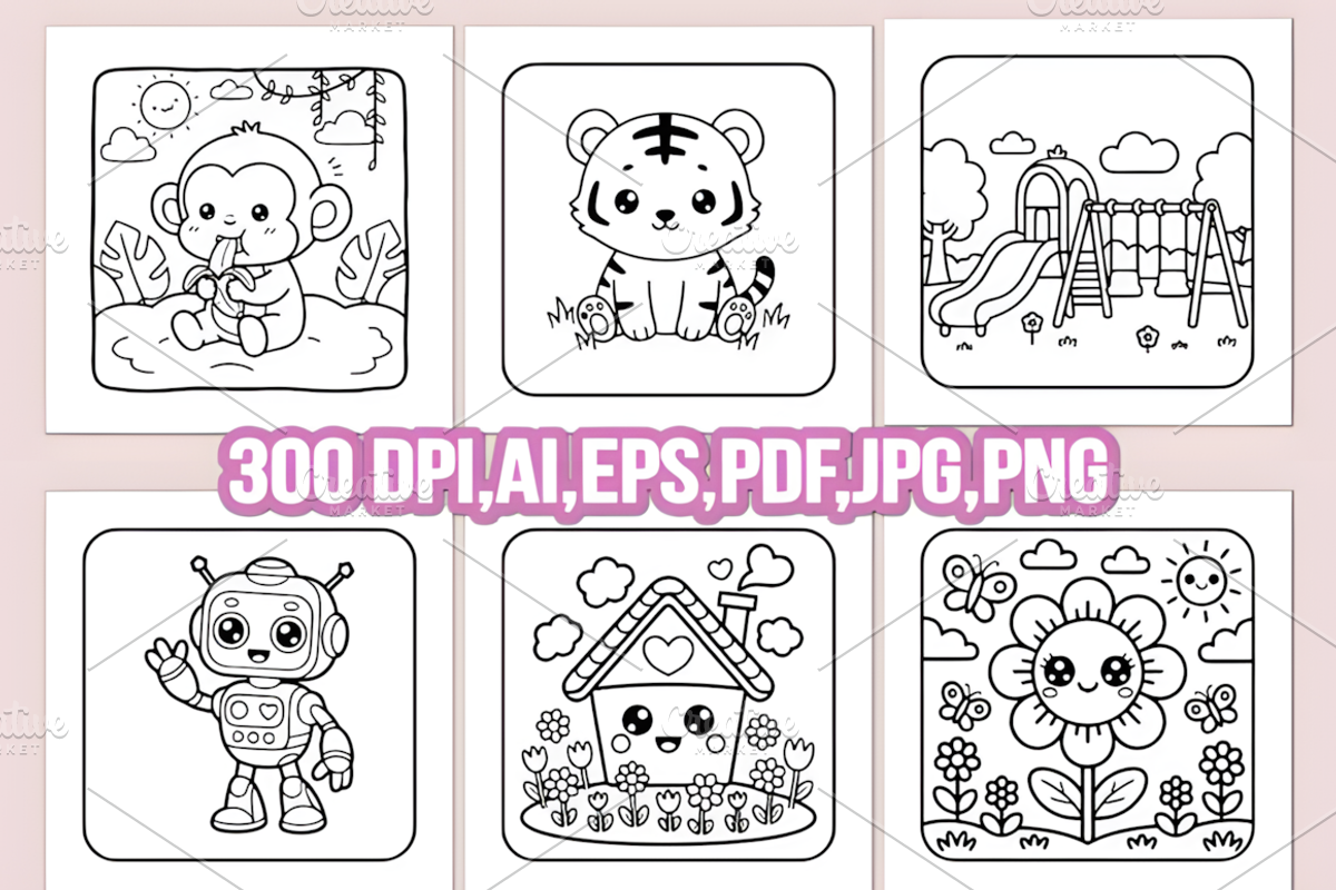 60 CUTE KAWAII COLORING PAGES, an Animal Illustration by Ink Gallery (Photo 3 of 4)