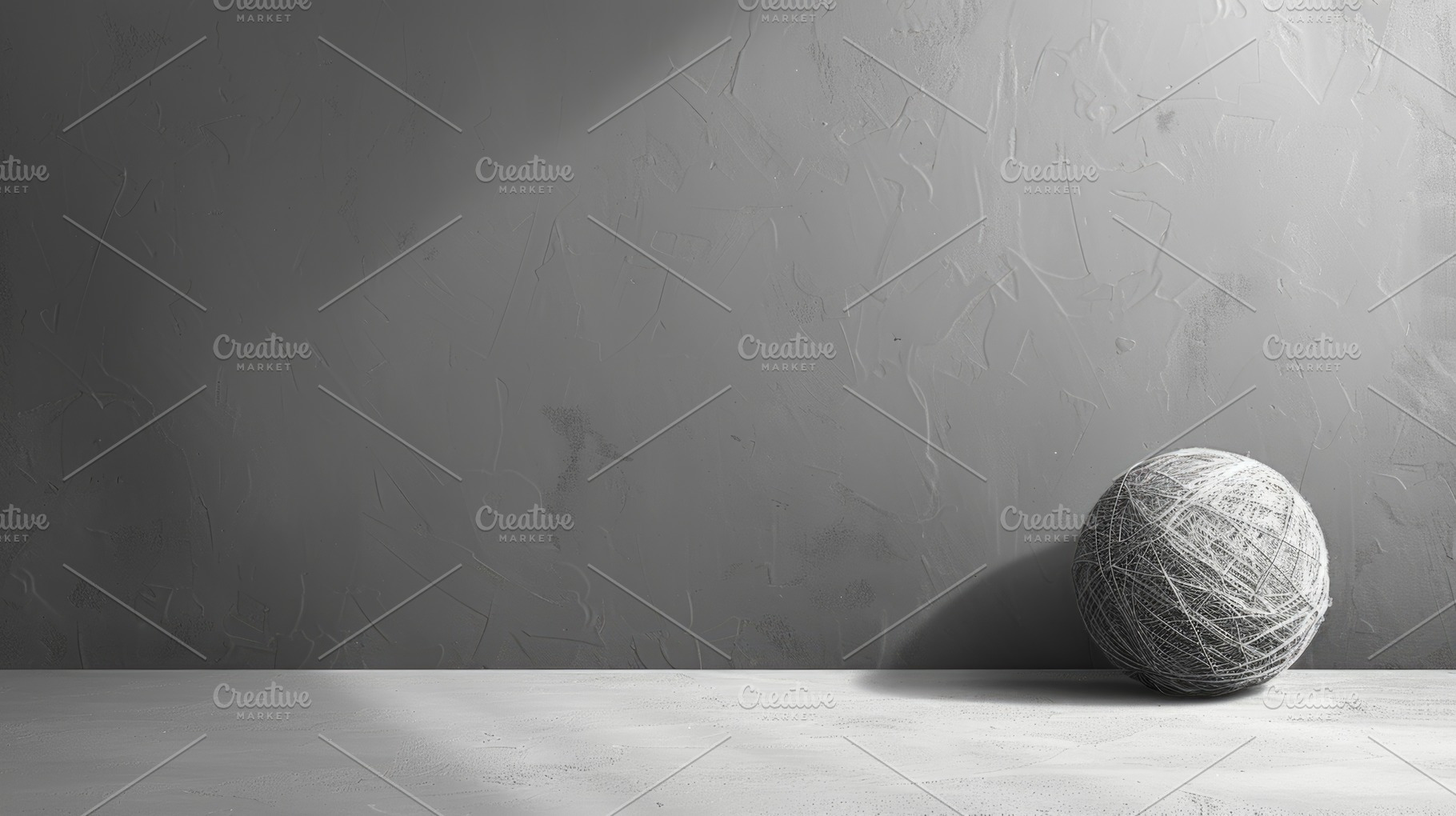 White Ball of Yarn on Gray Textured Wall with Copy Space, a Background Photo by José Manuel Gelpi