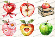 Apple Clipart Bundle, Watercolor PNG, an Illustration by DreamCafeArt (Thumbnail 3 of 7)
