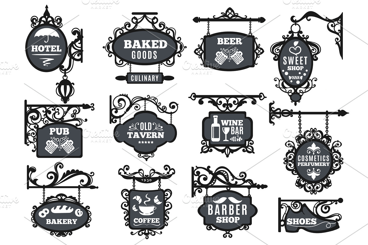 Hanging signboard emblems design, an Illustration by YummyBuum