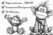 Christmas Monkey Sketch Art Clipart, an Illustration by Libby Wishes (Thumbnail 6 of 7)