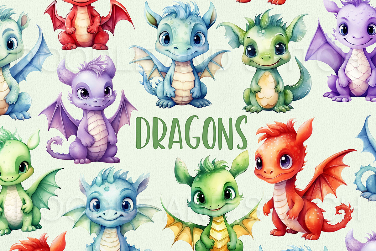 Cute Watercolor Dragon Illustrations, an Animal Illustration by Doodle and Stitch (Photo 1 of 2)
