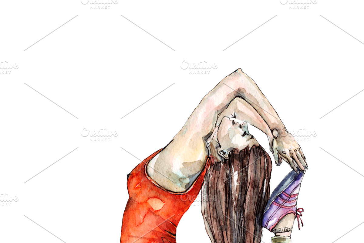 Yoga poses set (vector, raster), an Illustration by Watercolor_Vector Graphic (Photo 3 of 5)