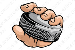 Hand holding Ice Hockey Puck Cartoon, an Object Illustration by Christos Georghiou