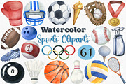 Watercolor Sports Clipart Set, a Sport Illustration by CropUp Creative (Thumbnail 1 of 4)