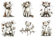 Spring Cat White Floral Clipart, an Illustration by CraftArtStudio (Thumbnail 4 of 6)