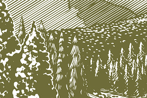 Woodcut Mountain Stream