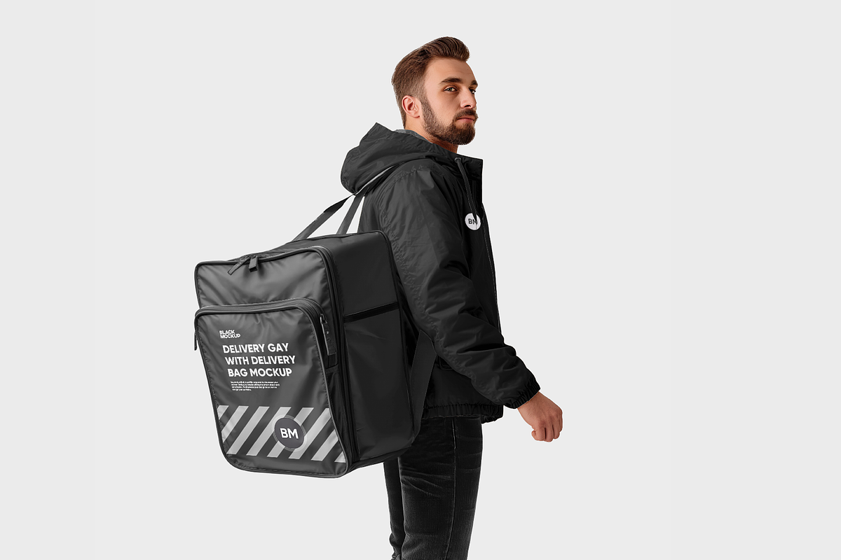 Delivery guy with bag mockup, an Advertising Mockup by BlackMockup (Photo 6 of 10)