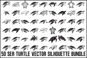50 Sea Turtle Vector Silhouette Bund, an Illustration by jahid234