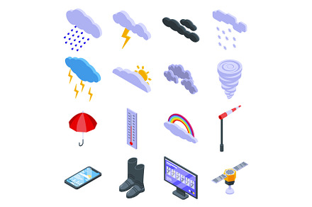 Cloudy weather icons set, an Illustration by Ylivdesign