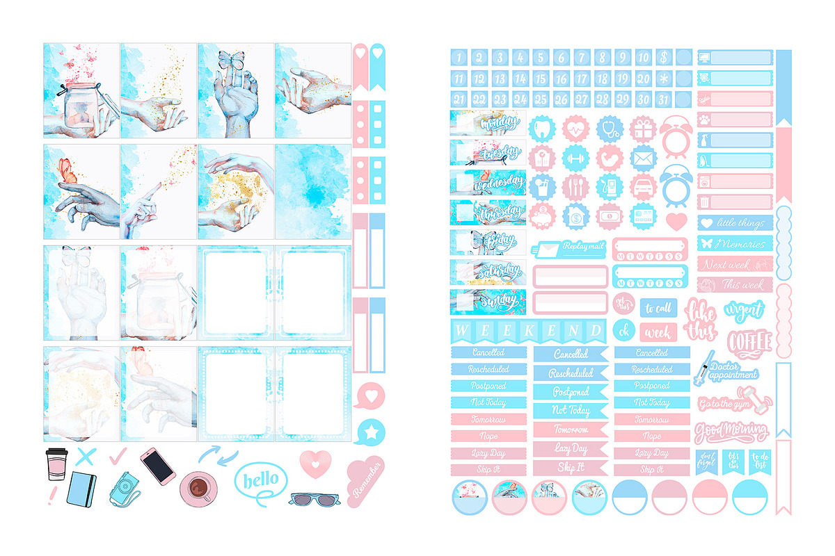 Blue Watercolor Planner Sticker Set, a Design Template by DigitalDesignAI (Photo 2 of 4)
