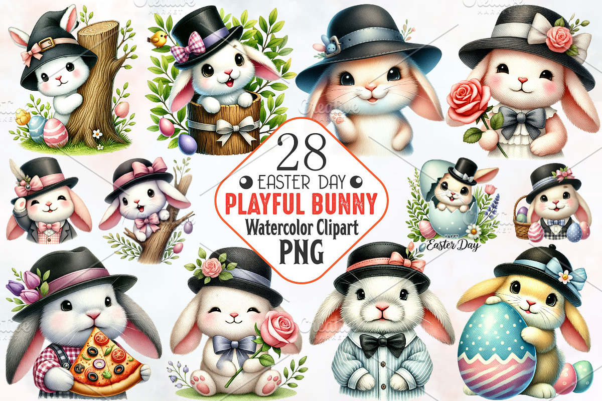 Easter Day Playful Cute Bunny PNG, an Animal Illustration by RobertsArt (Photo 1 of 7)