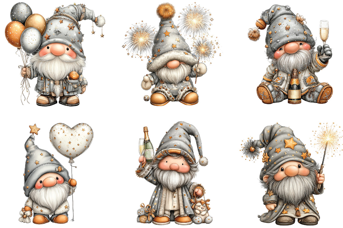 Sparkling New Year Gnome Clipart, an Illustration by CraftArtStudio (Photo 2 of 6)