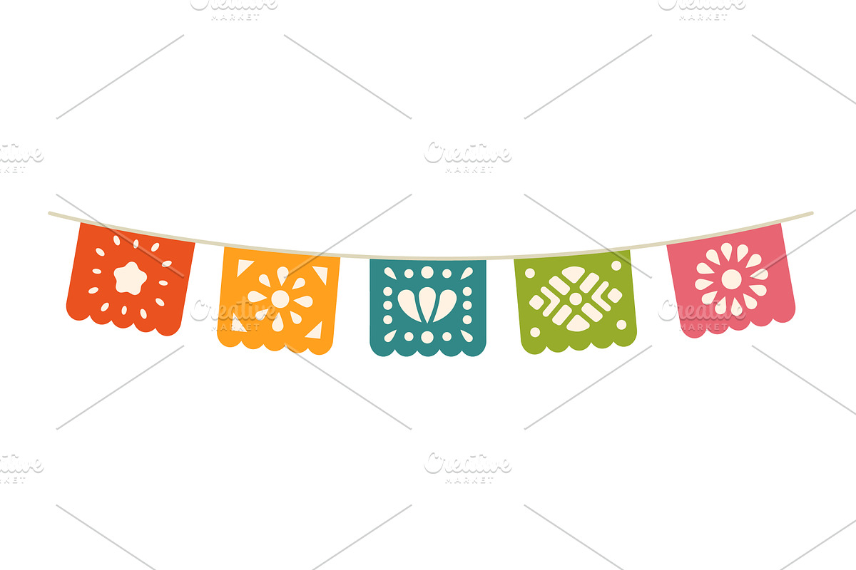 Colorful papel picado banner with, an Object Illustration by GraphiShop