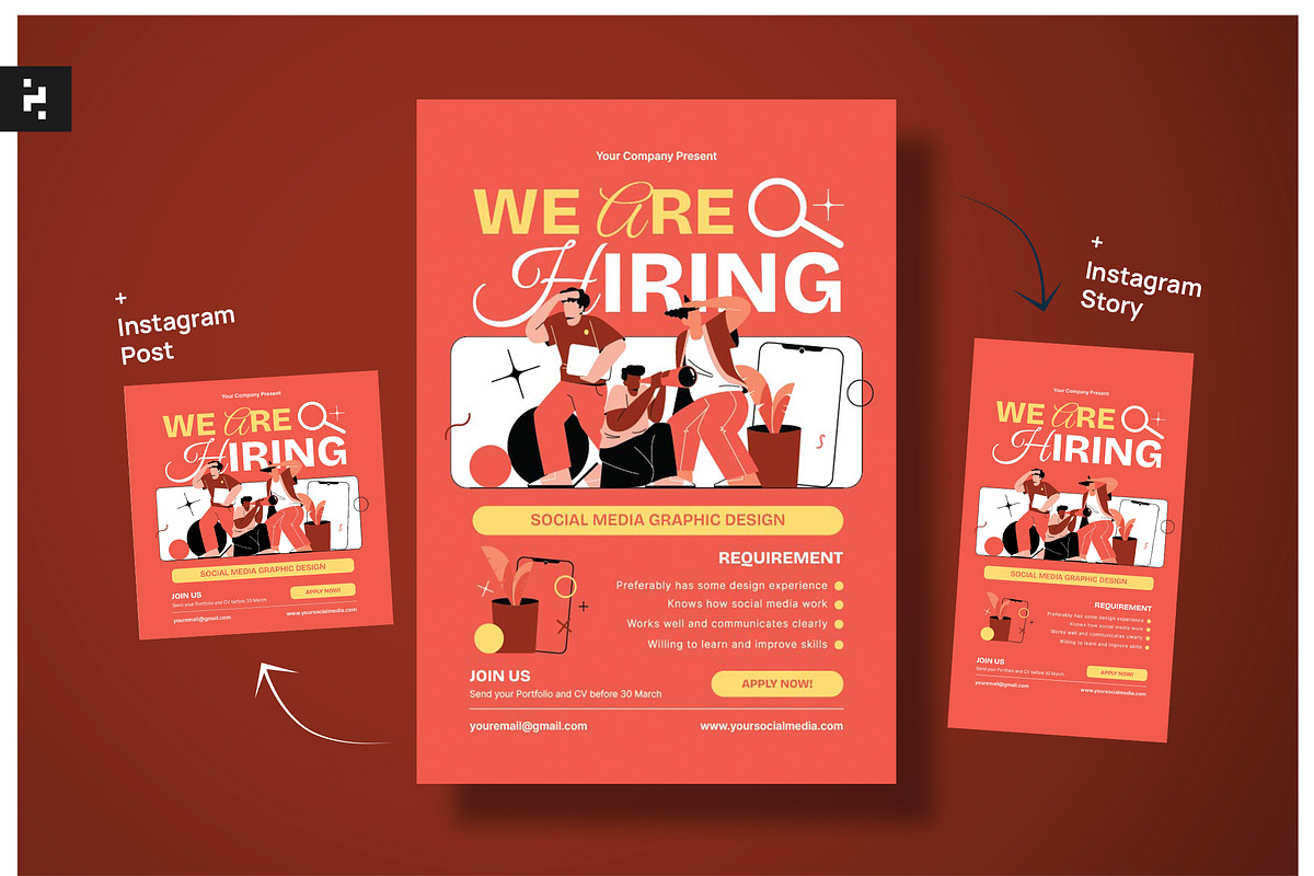 Red Creative Job Hiring Flyer, a Flyer Template by Neermana (Photo 1 of 4)