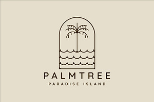 palm tree and ocean waves line art, a Branding & Logo Template by zyxroun shop