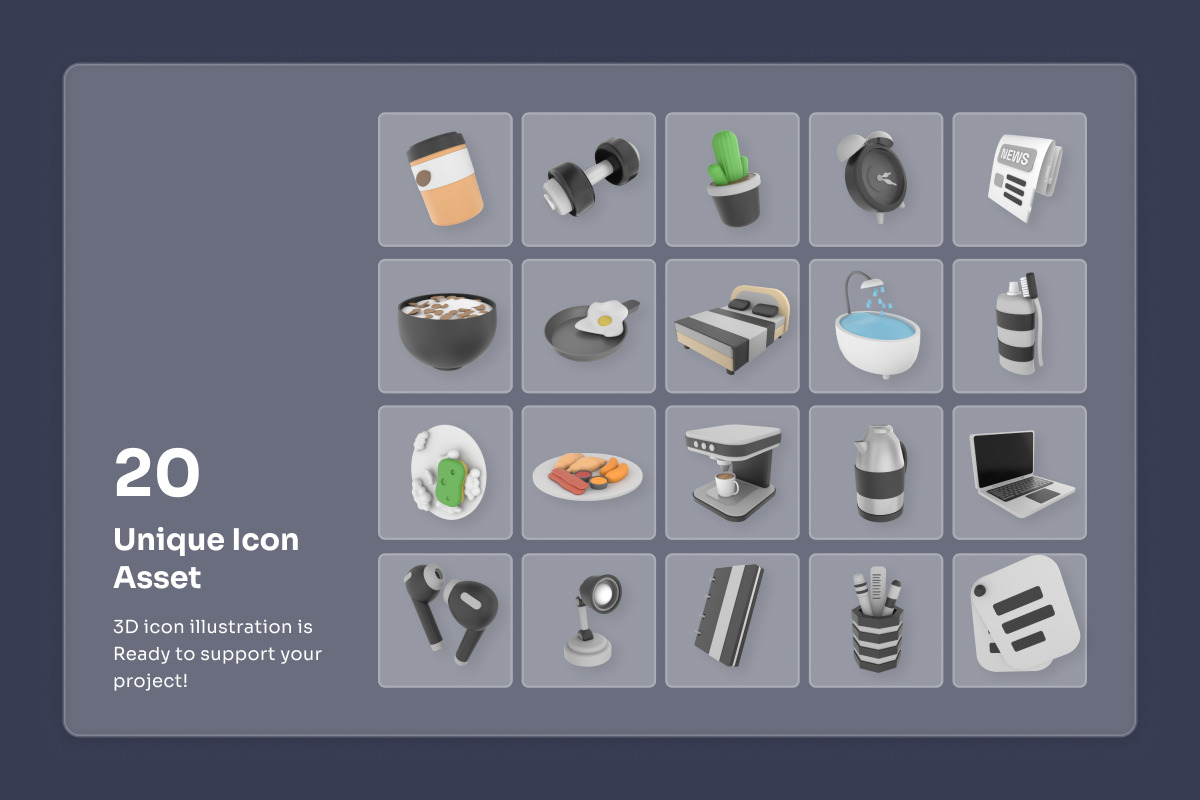Morning Routine Productivity 3D Icon, an Object Illustration by twinstd (Photo 6 of 6)