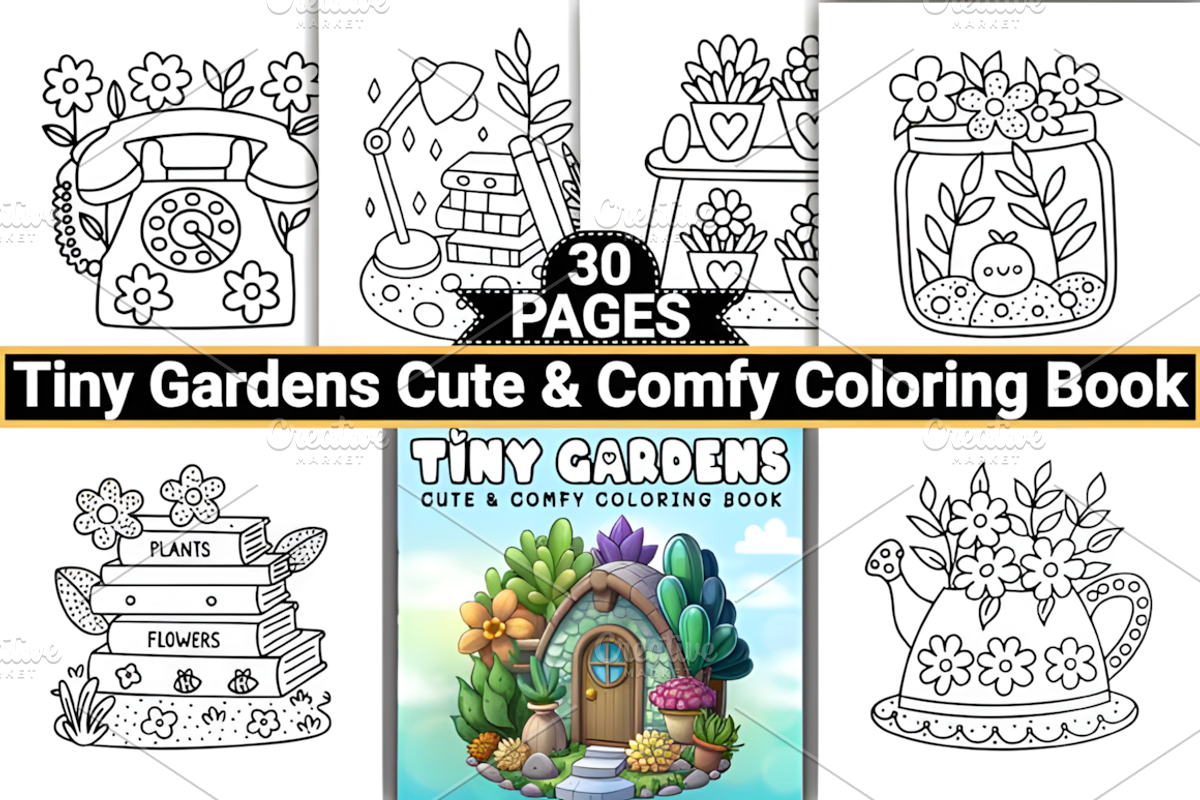 Tiny Gardens Cute & Comfy Coloring, a Decorative Illustration by Coco Bloom (Photo 2 of 4)