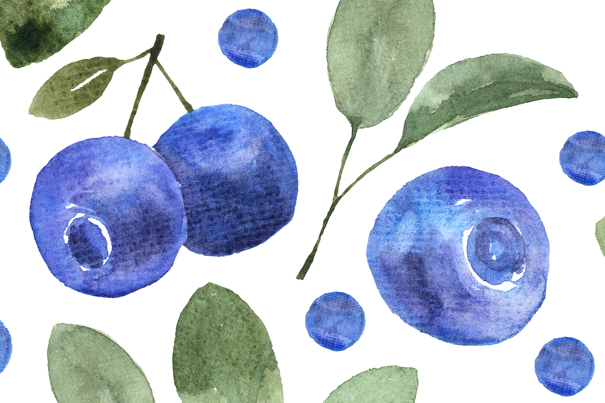 Blueberries. Watercolor Pattern, a Decorative Illustration by Liliia Polos Illustration (Photo 8 of 8)