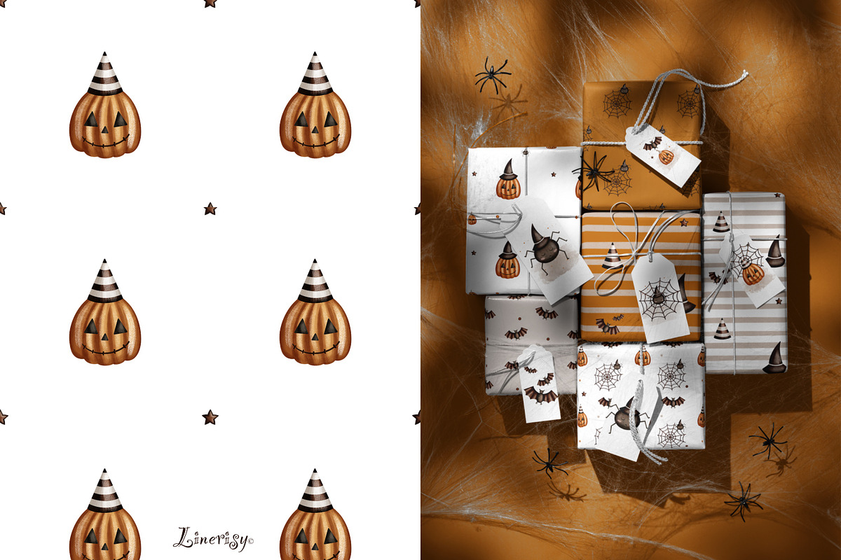 Halloween- illustration and patterns, an Illustration by Linerisyart (Photo 6 of 11)