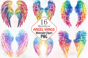 Rainbow Watercolor Angel Wings Png, an Illustration by RobertsArt