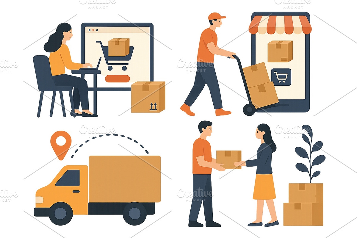 E-commerce activity showcasing, a Technology Illustration by ZinetroN