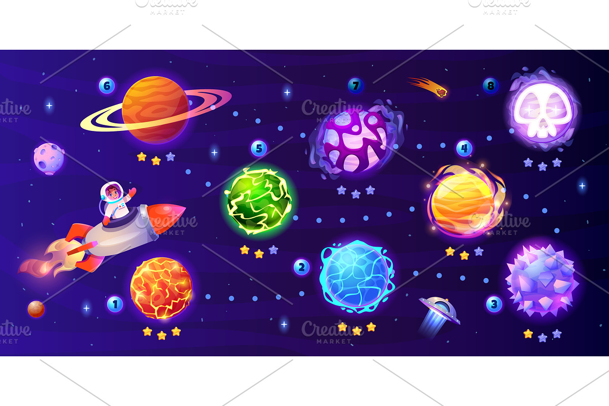Space game map. Spaceship route, an Illustration by Stock-Smart-Start