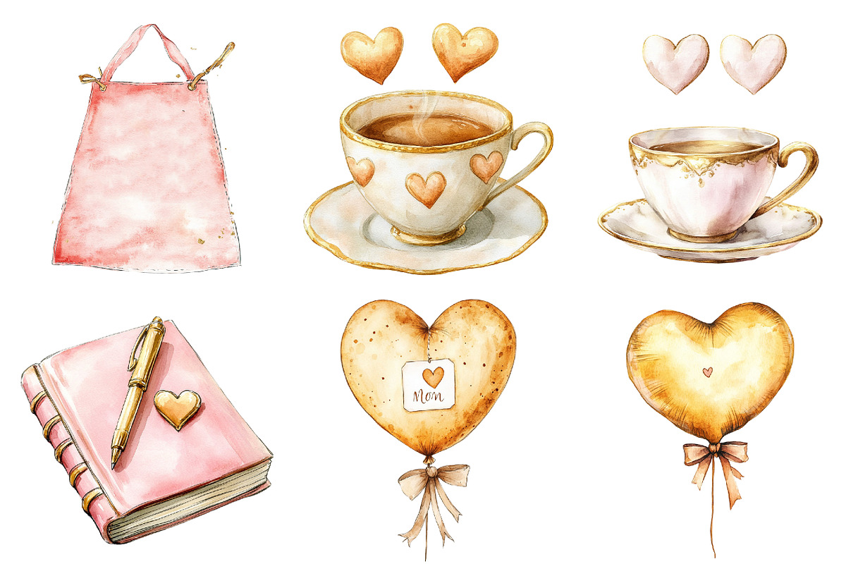 Golden Mother's Day Clipart, an Illustration by Watercolor design (Photo 4 of 10)