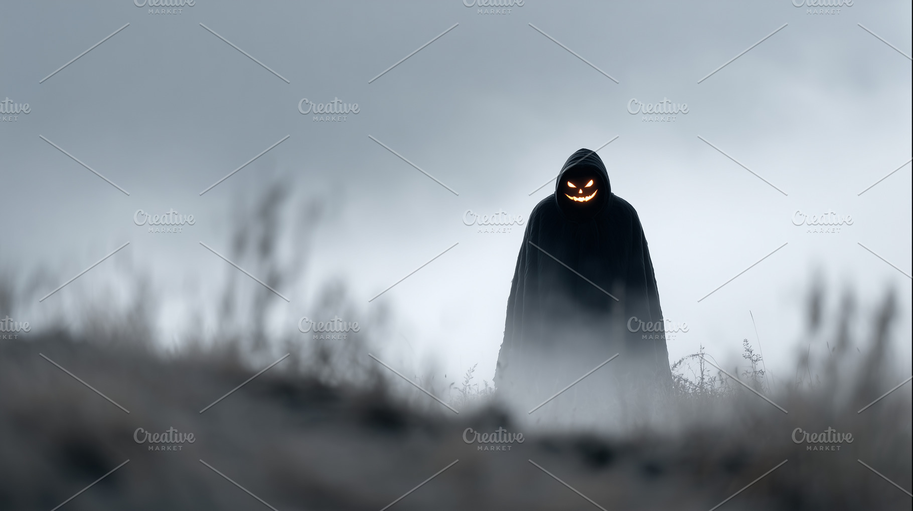 Creepy figure in a dark cloak with, a Holiday Photo by MistyDay