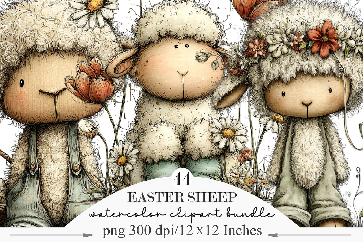 Whimsical Easter Sheep Clipart, an Illustration by Designking (Photo 1 of 5)