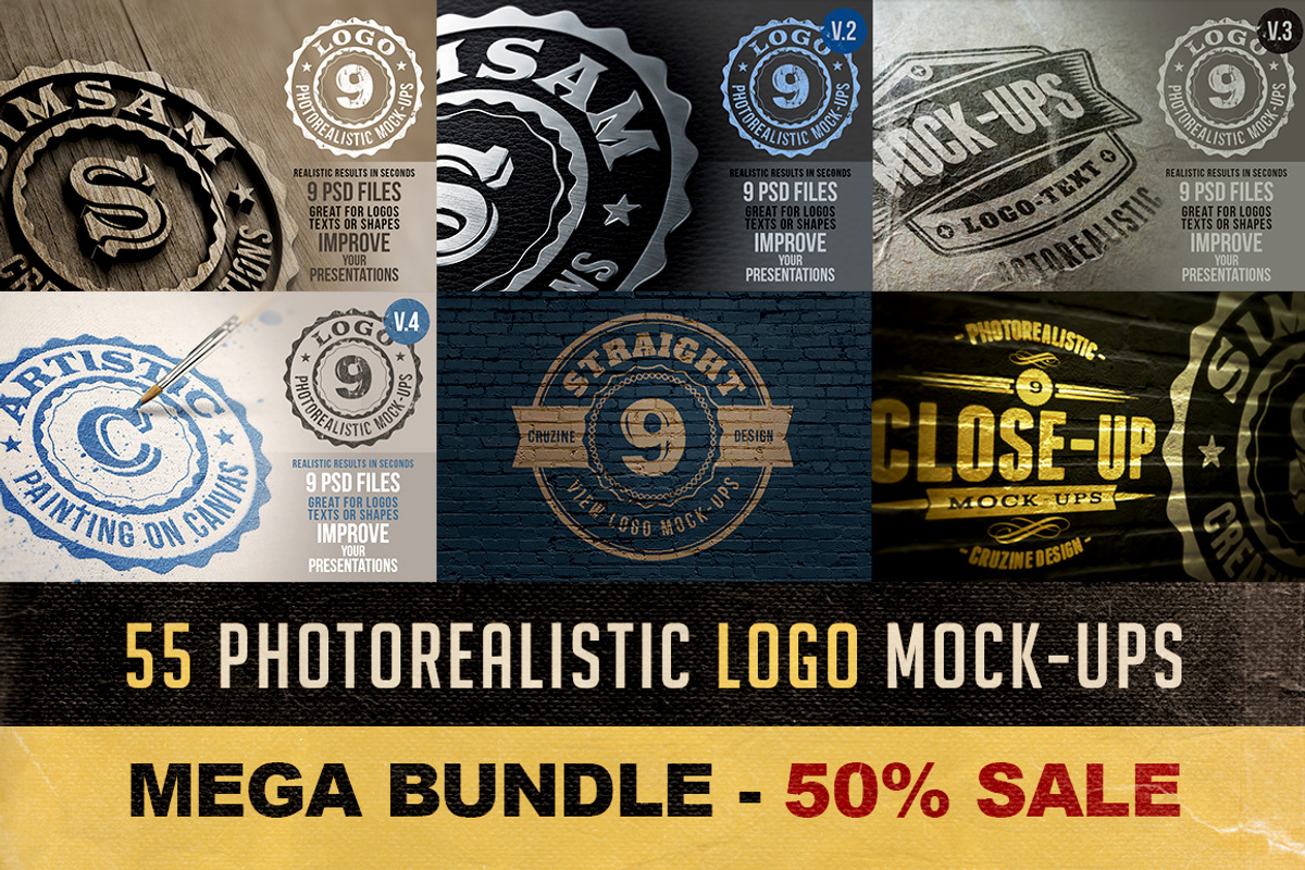 55 Photorealistic Logo Mock-ups, a Product Mockup by Cruzine (Photo 1 of 5)