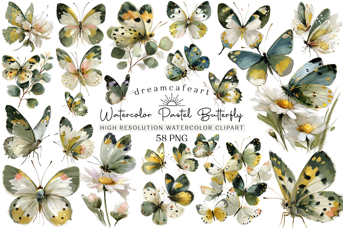 Watercolor Pastel Butterfly Clipart, an Illustration by DreamCafeArt (Photo 1 of 6)