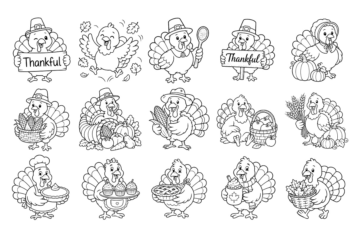 Autumn Turkey Doodle Line Art, a Seasonal Illustration by DENIDigitalArtSudio (Photo 4 of 8)