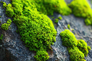 Vibrant green moss on rocky surface, a Nature Photo by AlyaAnd
