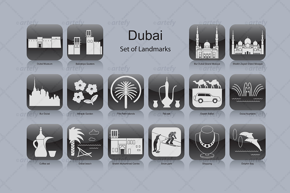 Dubai landmark icons (16x), an Icon by Artefy's Graphic Bar (Photo 1 of 2)