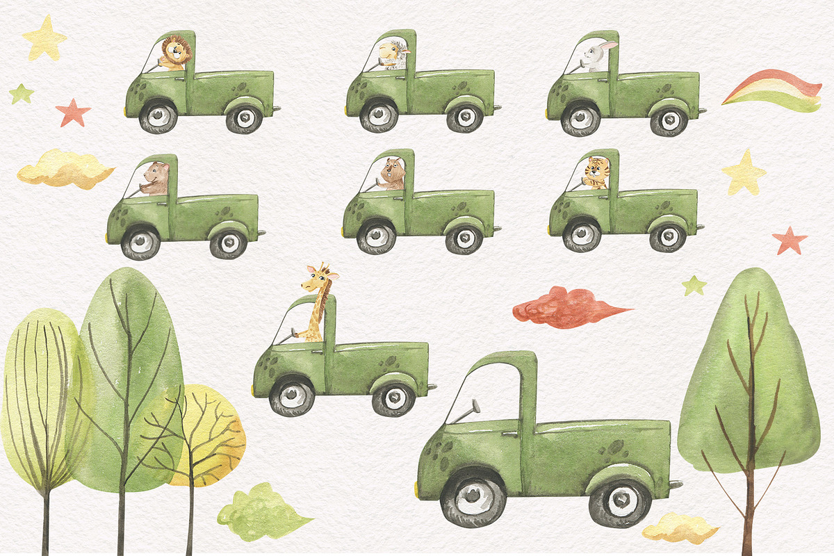 Animals in the car, an Illustration by Love Watercolor Store (Photo 7 of 15)