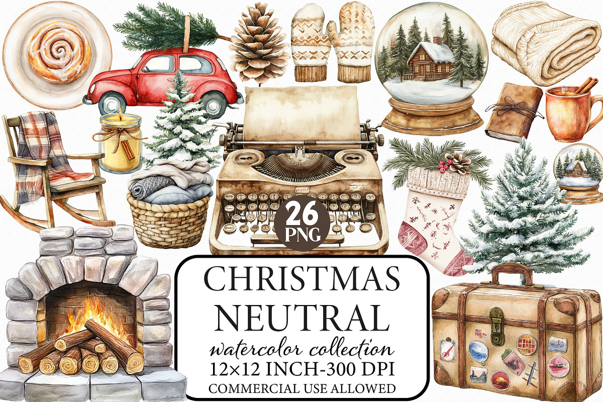 Neutral Christmas Clipart Bundle, an Illustration by Libby Wishes (Photo 1 of 6)