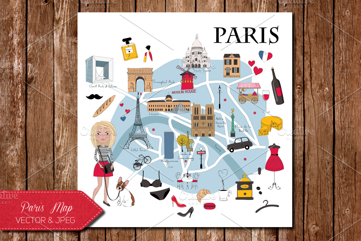 Paris Map and Card with Lamdmarks, an Illustration by Alina Tsesarskaya (Photo 2 of 5)